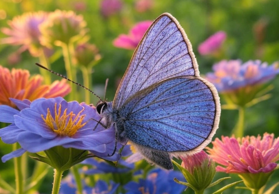 Lycaenidae Blue butterfly with iridescent wings