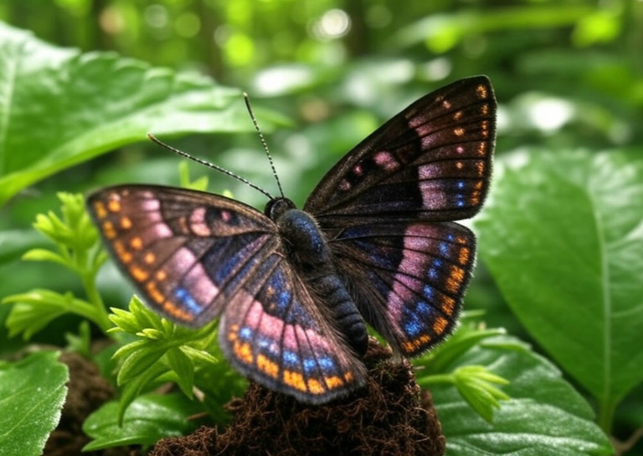 Riodinidae Metalmark butterfly with metallic spots